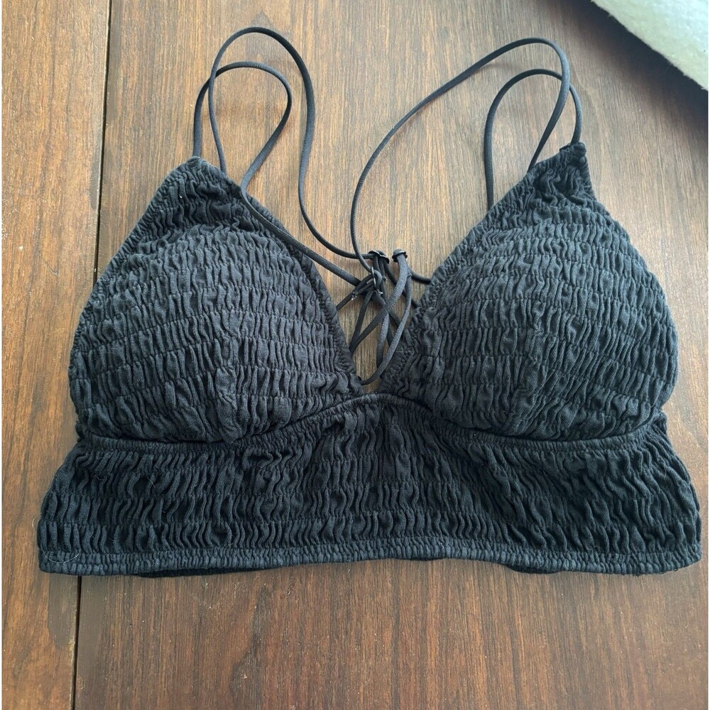 Pink by Victoria Secret Smocked Bralette Black Size Small Sports Bra Wireless